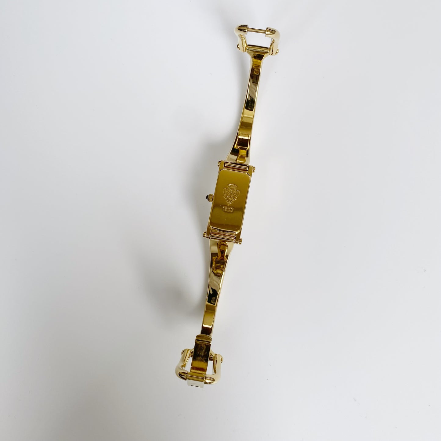 Gucci 1990s Seashell Dial Rectangular Gold Plated Bangle Watch