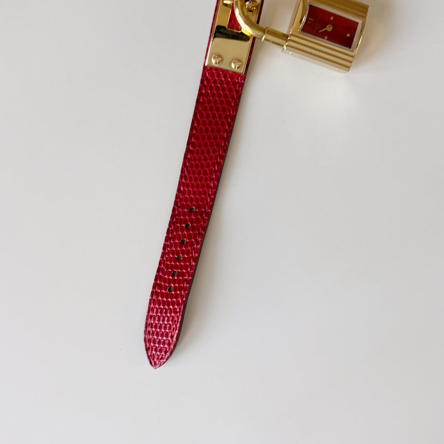 Hermes 1990s Kelly Red Dial Gold Plated Watch