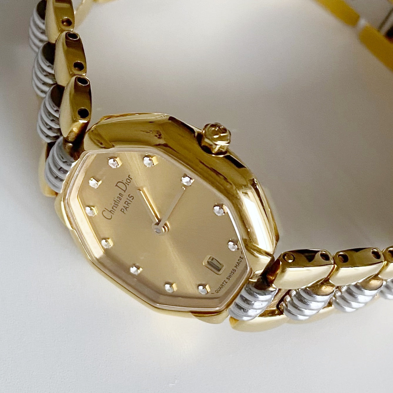 Dior 1990s Octagon Gold Plated Two Tone Watch