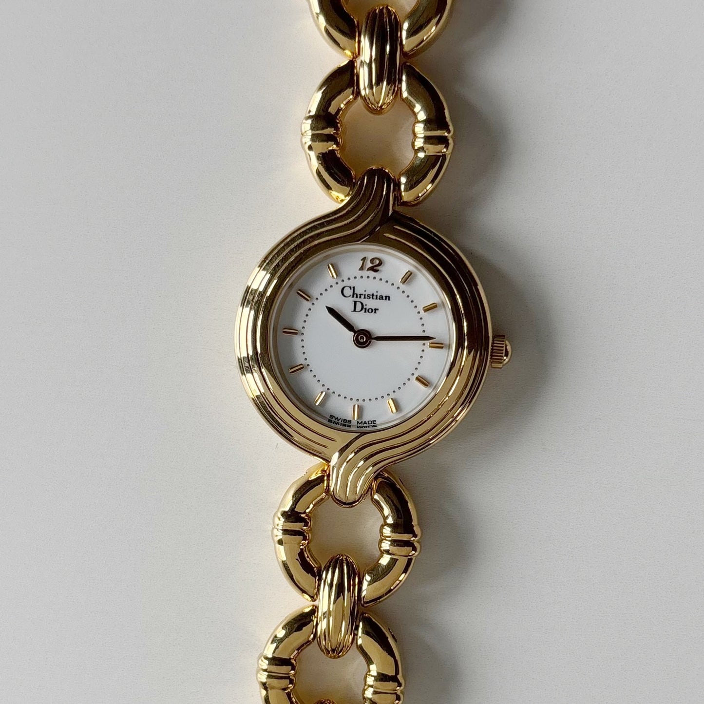 Dior 1990s Round Dial Interchangeable strap Gold Plated Watch with 3 straps, case