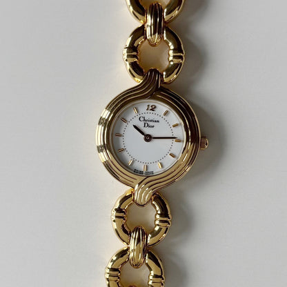 Dior 1990s Round Dial Interchangeable strap Gold Plated Watch with 3 straps, case