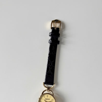 Gucci 1980s Round Dial Horsebit Gold Plated Watch