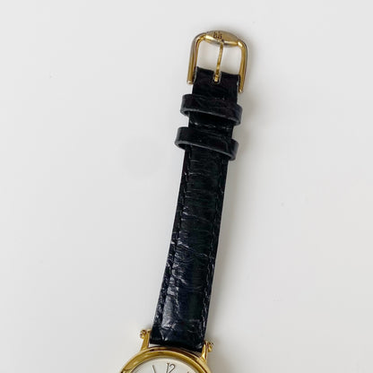 Givenchy 1990s Gold Plated Round Leather Watch