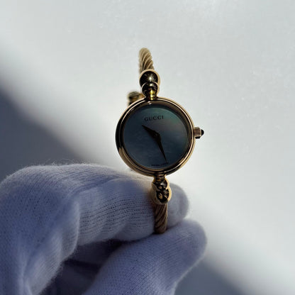 Gucci 1990s Seashell Dial Gold Plated Cable Bangle Watch