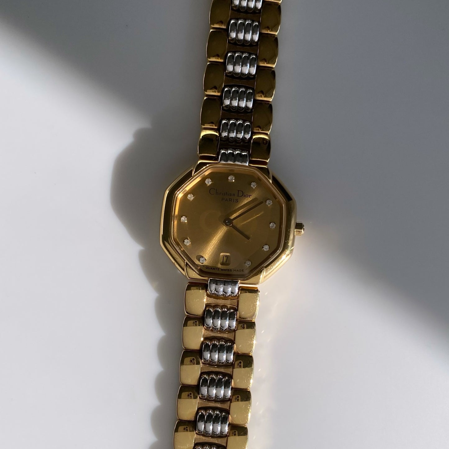 Dior 1990s Octagon Gold Plated Two Tone Watch