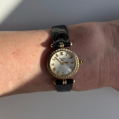 Dior 1990s Seashell Round Dial Gold Plated Watch