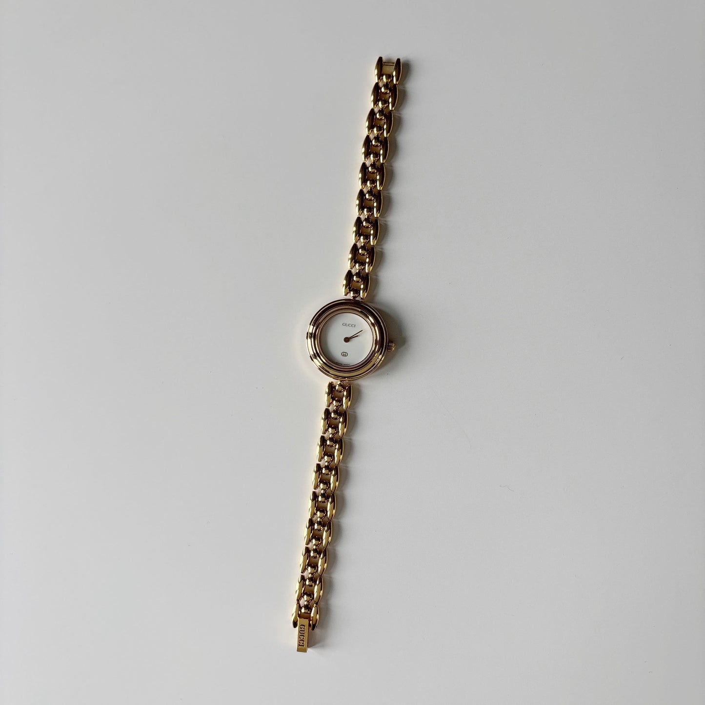 Gucci 1990s Interchangeable Bezel Gold Plated Rice Chain Watch with 6 bezels, case (172mm)