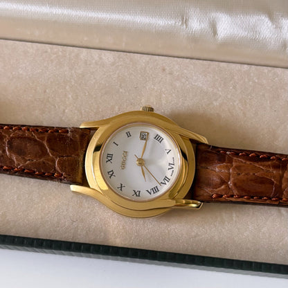 Gucci 1990s Date Gold Plated Round Watch