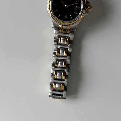 Gucci 1990s Date Black Round Dial Two-Tone Gold-Plated Watch