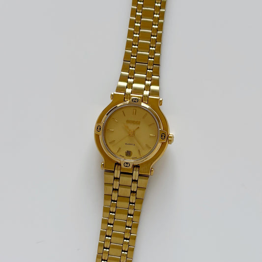 Gucci 1990s Date Gold Plated Round Watch