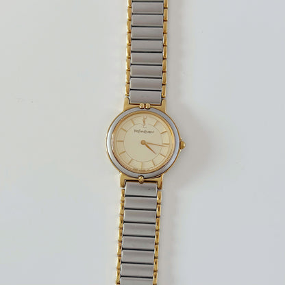 Yves Saint Laurent 1990s Round Dial Two Tone Watch