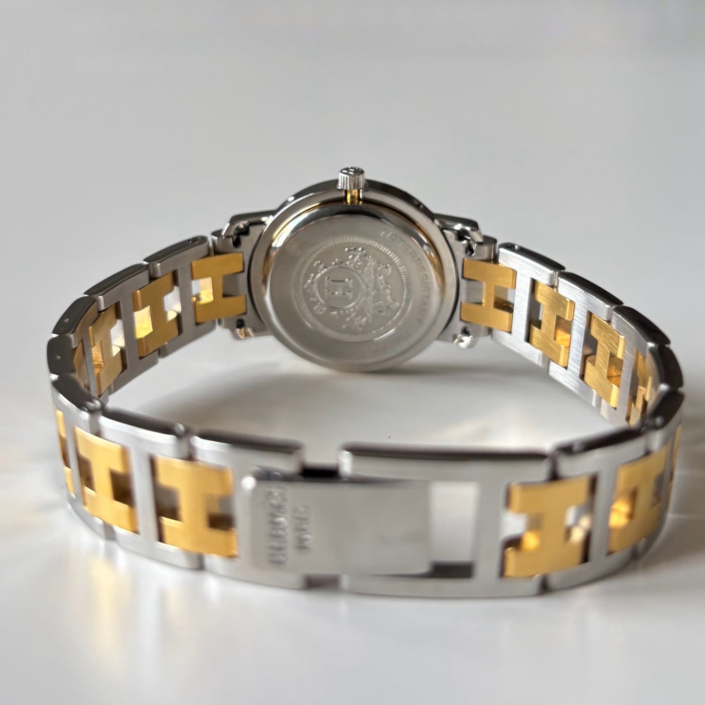 Hermes 1990s Clipper Date Round Dial Two Tone Gold Plated Watch