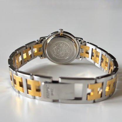 Hermes 1990s Clipper Date Round Dial Two Tone Gold Plated Watch