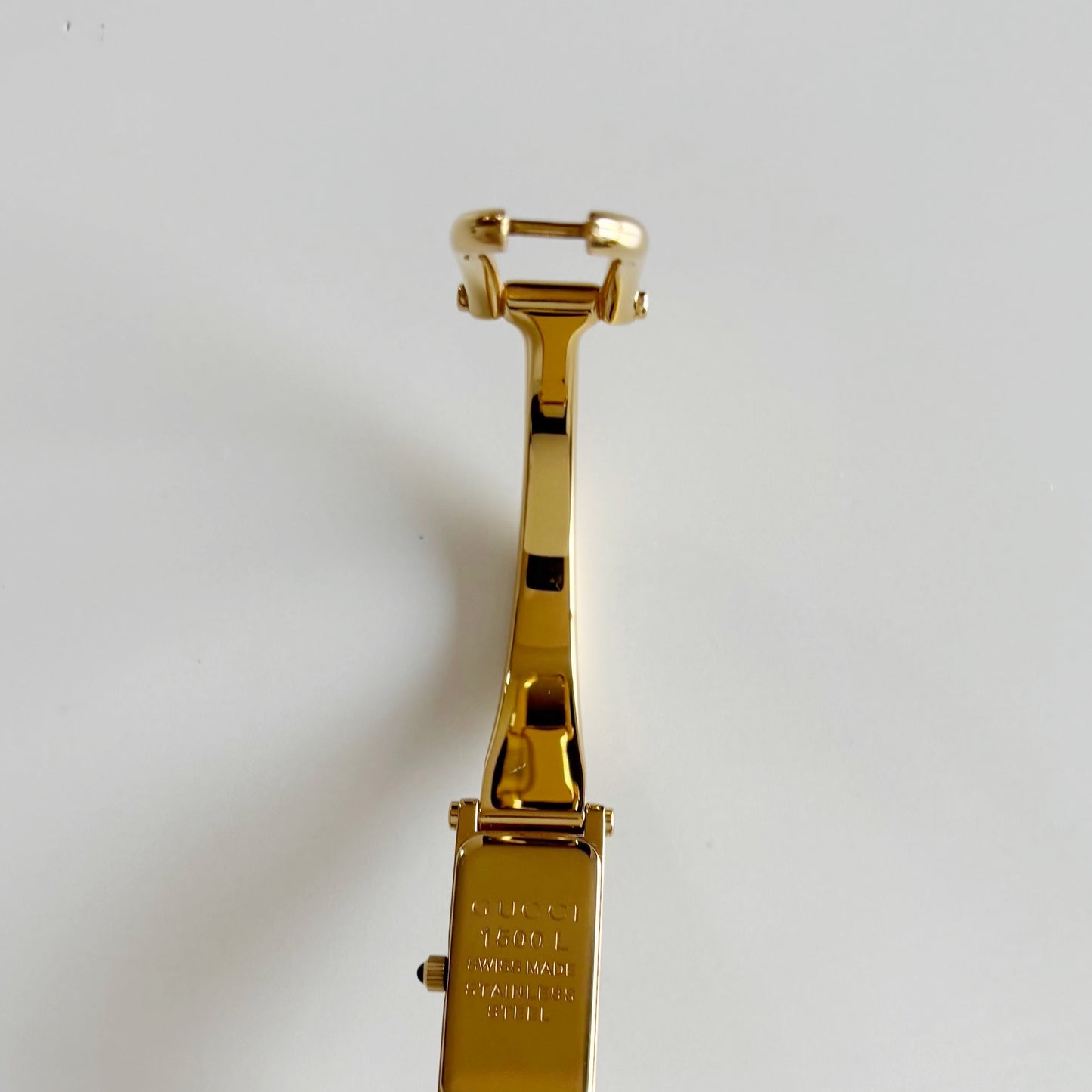 Gucci 1990s Seashell Dial Rectangular Gold Plated Bangle Watch