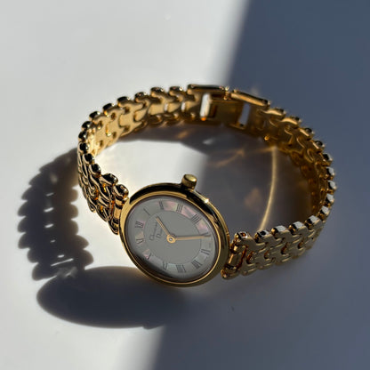 Dior 1990s Seashell Round Dial Gold Plated Watch