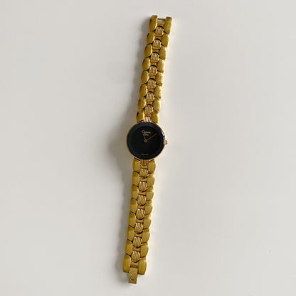 Dior 1990s Black Dial Gold Plated Watch