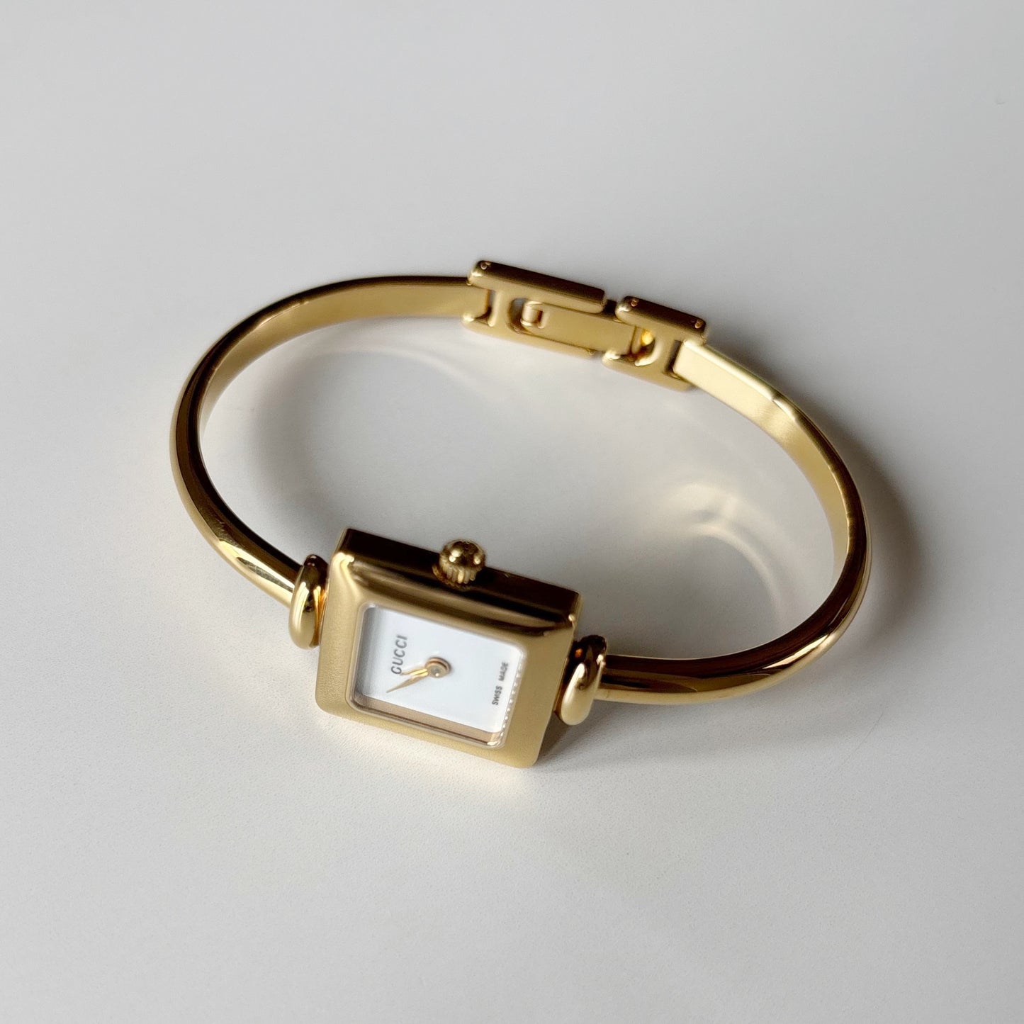 Gucci 1990s Square Dial Gold Plated Bangle Watch