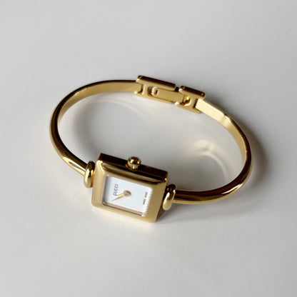 Gucci 1990s Square Dial Gold Plated Bangle Watch