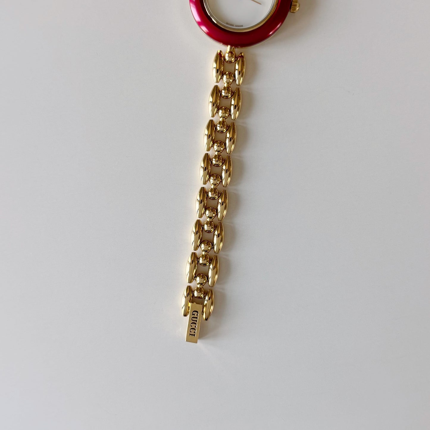 Gucci 1990s Interchangeable Bezel Gold Plated Rice Chain Watch with case, 6 bezels (160mm)