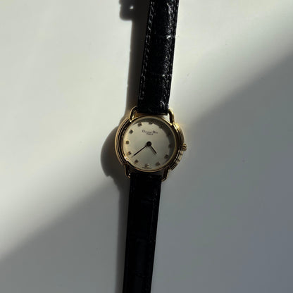 Dior 1990s Seashell Round Dial Gold Plated Watch