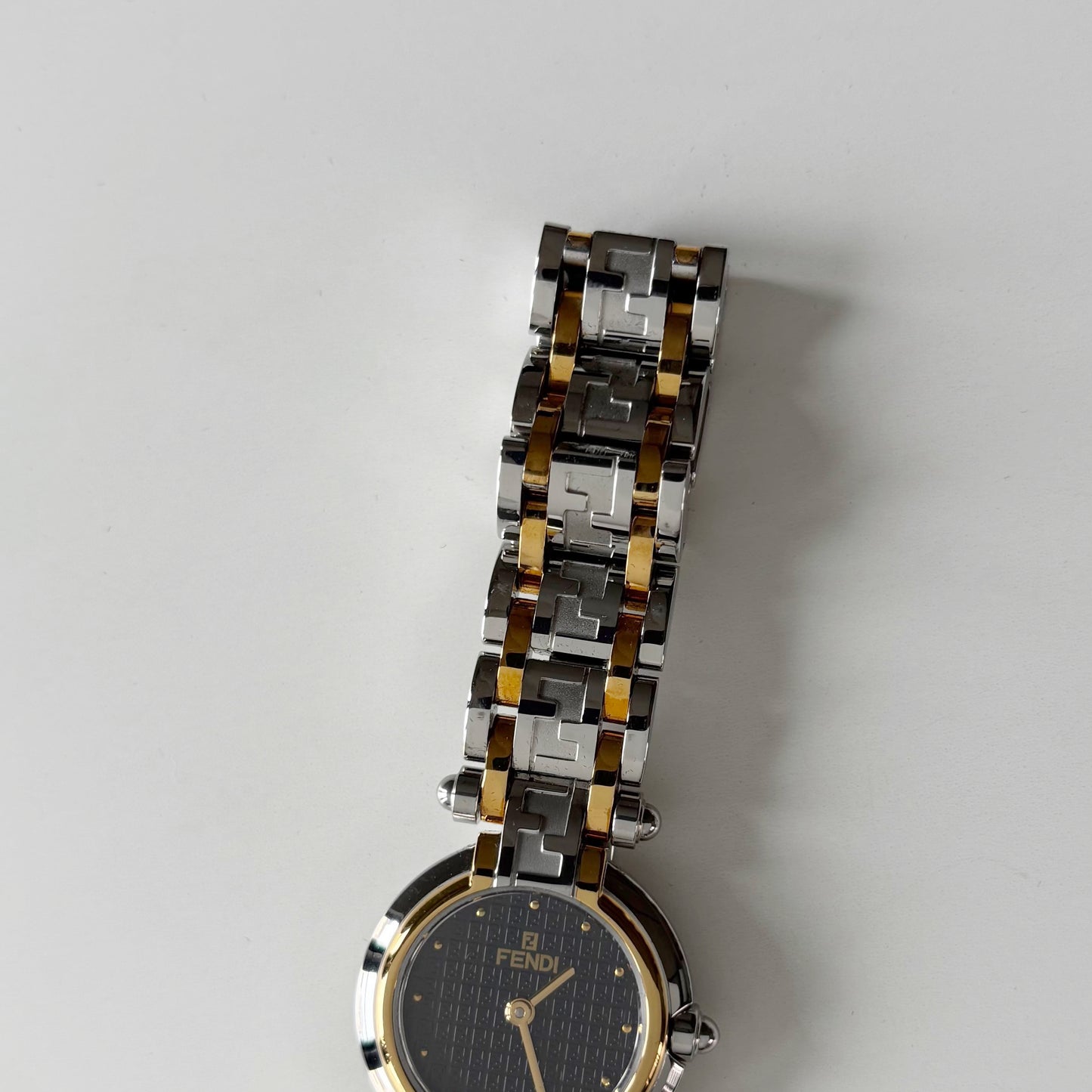 Fendi 1990s Black Round Dial Two Tone Watch