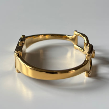 Gucci 1990s Gold Rectangular Dial Gold Plated Bangle Watch