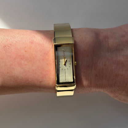 Yves Saint Laurent 1990s Rectangular Dial Gold Plated Watch