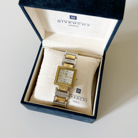 Givenchy 1990s Square Two Tone Watch