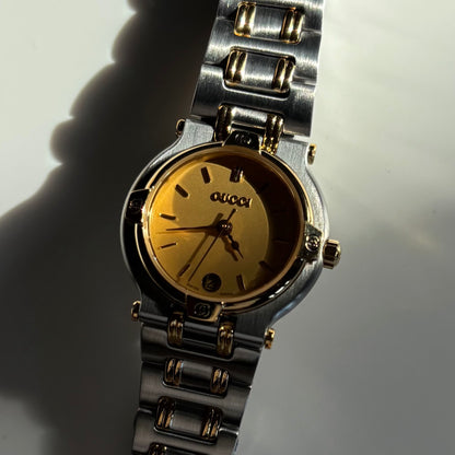 Gucci 1990s Date Gold Round Dial Two Tone Watch