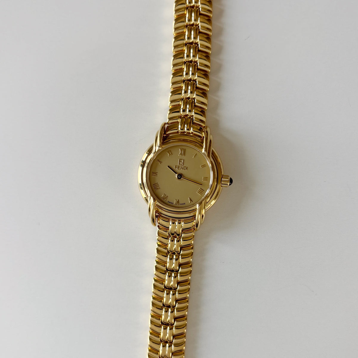 Fendi 1990s Round Dial Gold Plated Watch