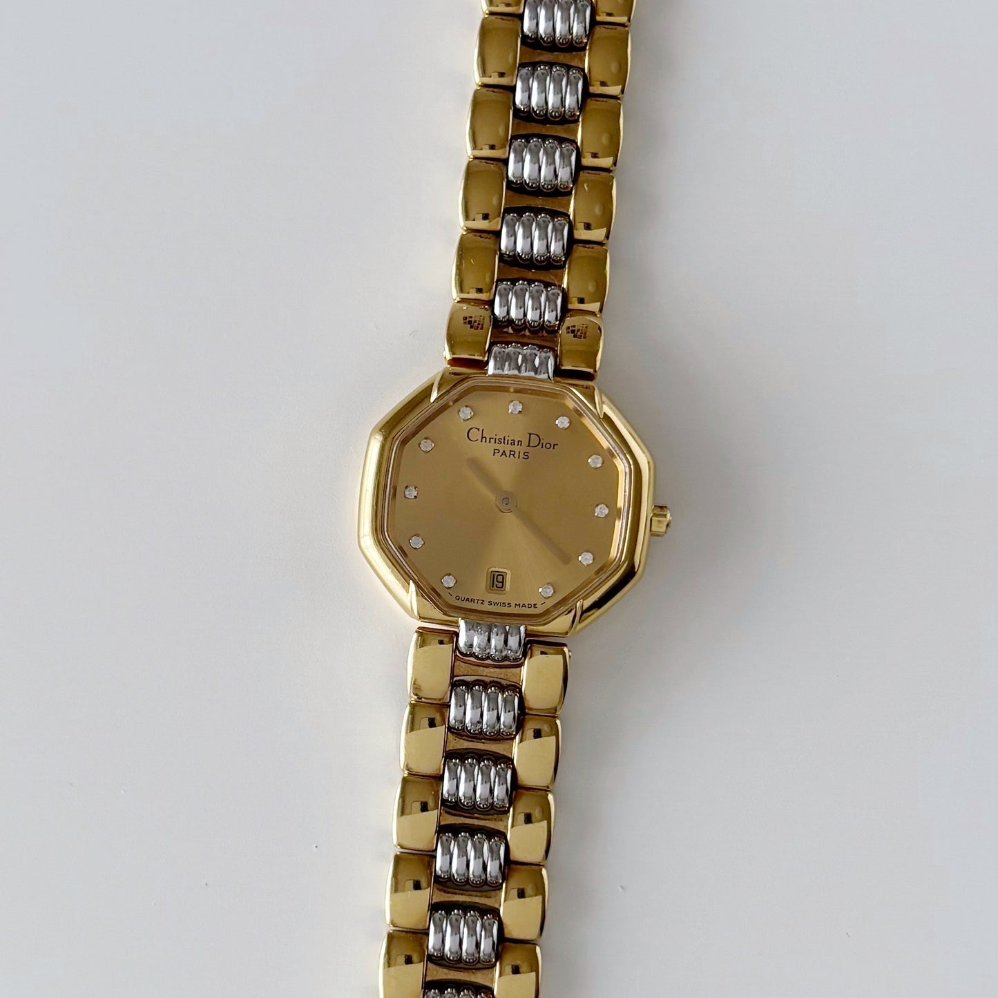 Dior 1990s Octagon Gold Plated Two Tone Watch