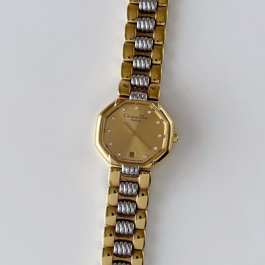 Dior 1990s Octagon Gold Plated Two Tone Watch