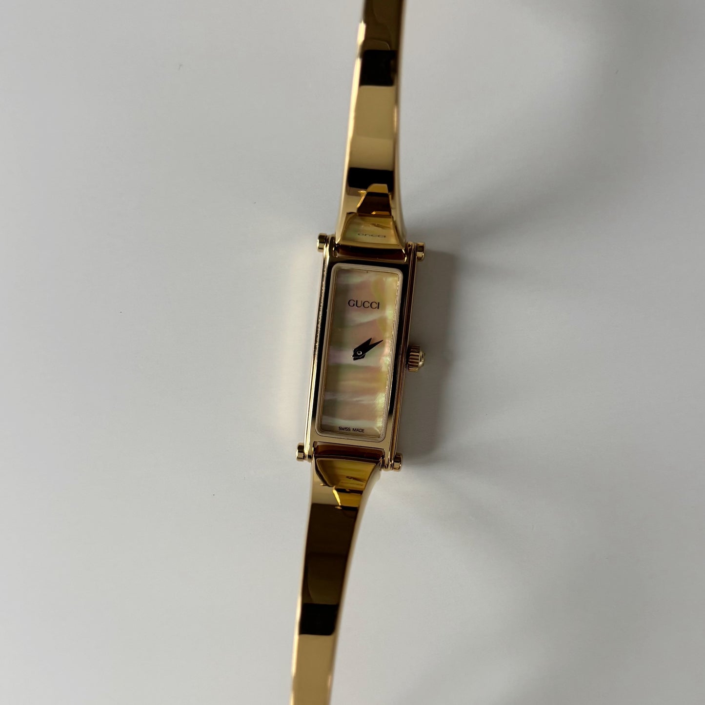 Gucci 1990s Seashell Dial Gold Plated Bangle Watch