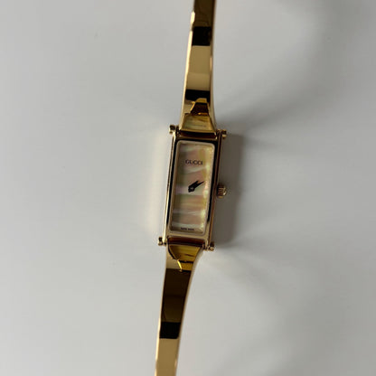 Gucci 1990s Seashell Dial Gold Plated Bangle Watch
