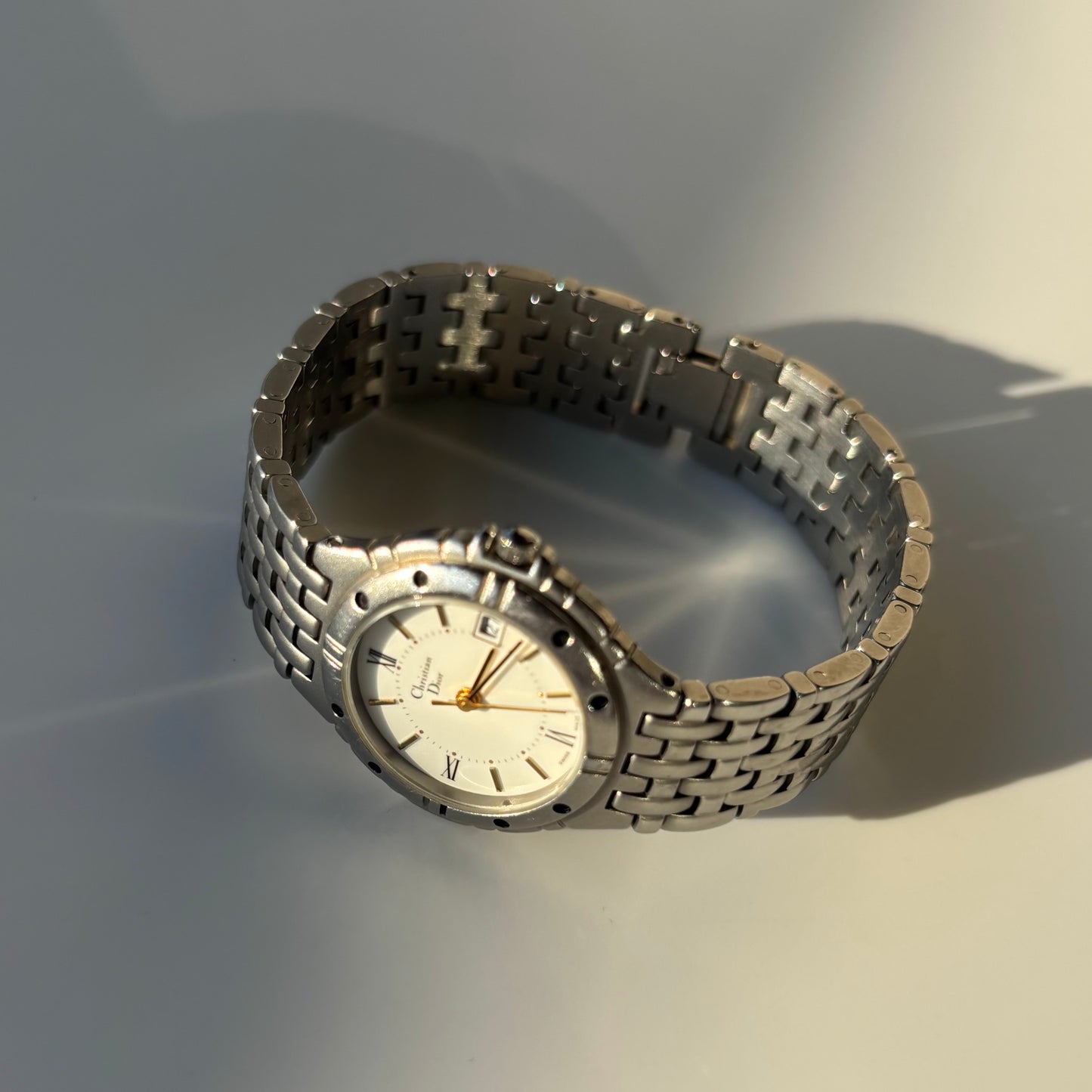 Dior 1990s Date Round Dial Silver Watch