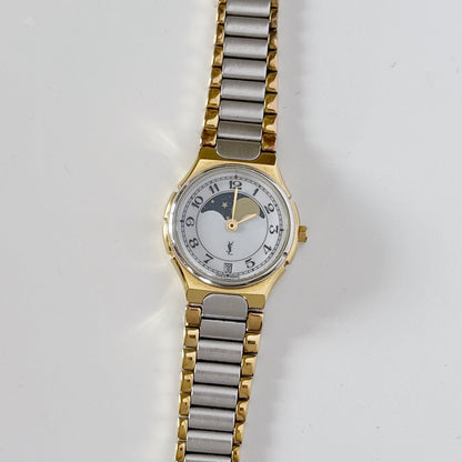 Yves Saint Laurent 1990s Moon Phase Two Tone Watch