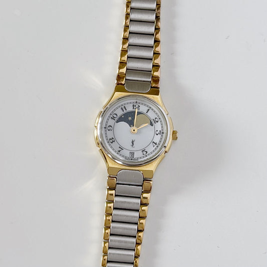 Yves Saint Laurent 1990s Moon Phase Two Tone Watch