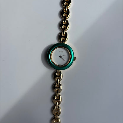 Gucci 1990s Interchangeable Bezel Gold Plated Chain Watch with 6 bezels, case (165mm)