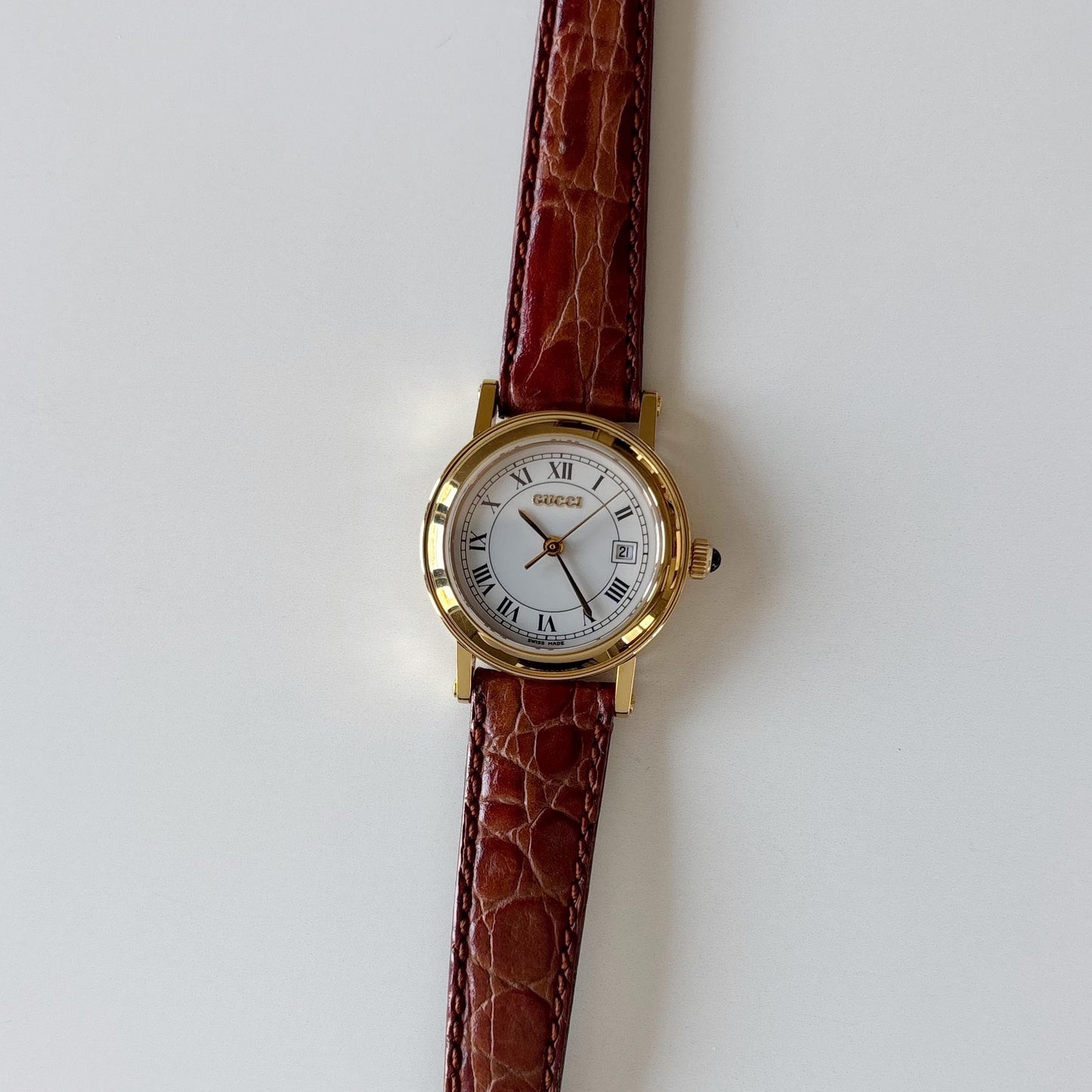 Gucci 1990s Date Round Dial Gold Plated Watch