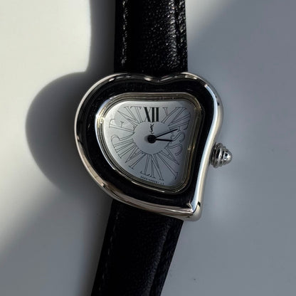 Yves Saint Laurent 1990s Heart Shaped Dial Silver Watch
