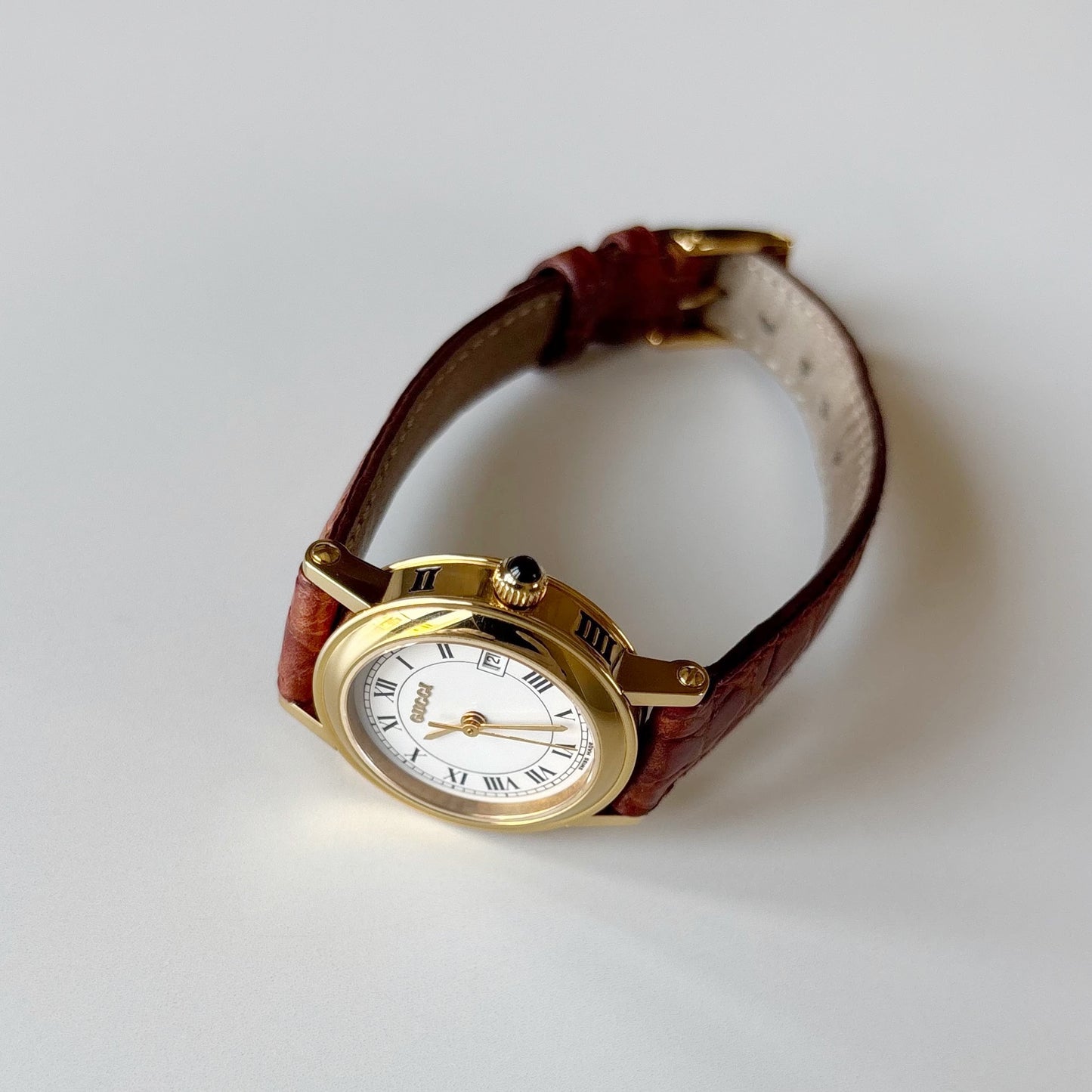 Gucci 1990s Date Round Dial Gold Plated Watch