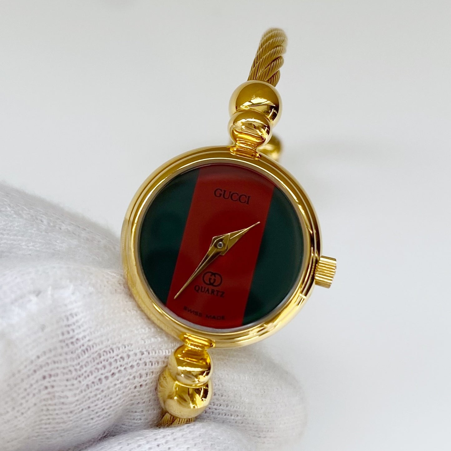 Gucci 1980s Gold Plated Cable Bangle Watch