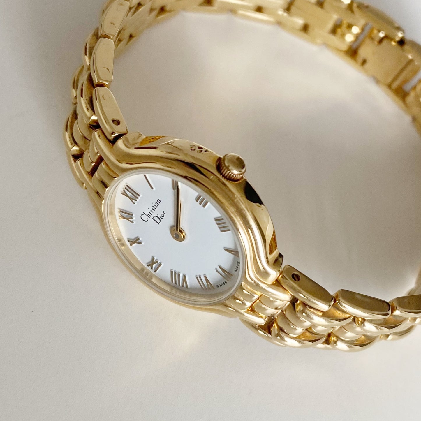 Dior 1990s Round Dial Gold Plated Watch