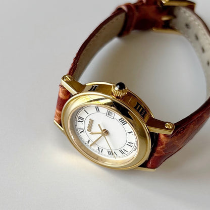 Gucci 1990s Date Round Dial Gold Plated Watch