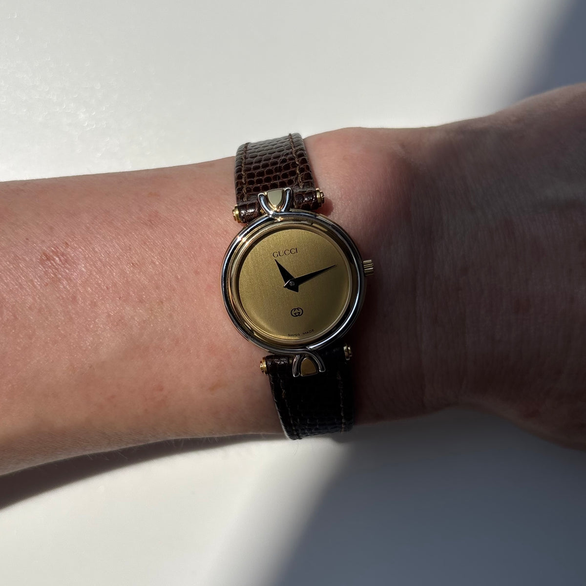 Gucci 1990s Gold Round Dial Two Tone Gold Plated Watch