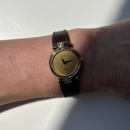 Gucci 1990s Gold Round Dial Two Tone Gold Plated Watch