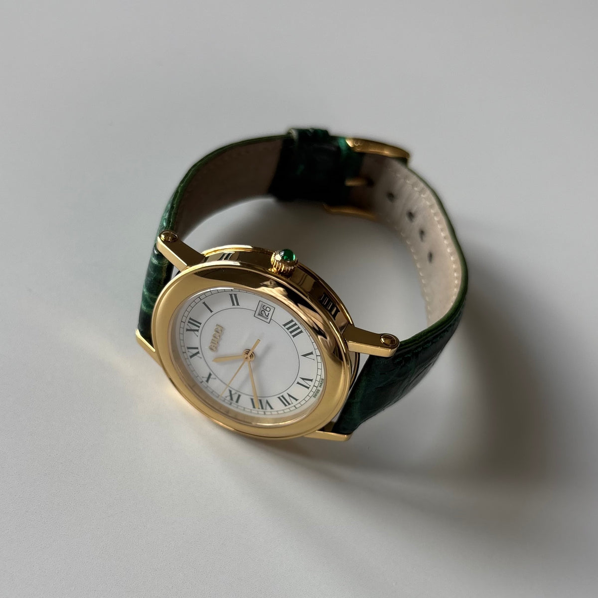 Gucci 1990s Date Round Green Dial Gold-Plated Watch (Large)