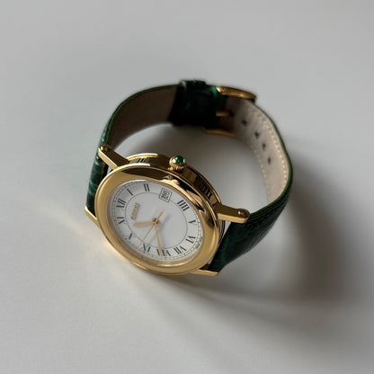 Gucci 1990s Date Round Green Dial Gold-Plated Watch (Large)
