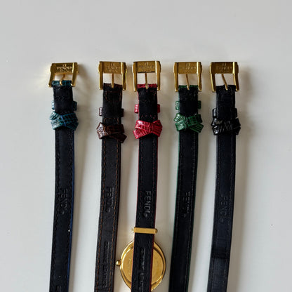 Fendi 1990s Interchangeable Strap Gold Plated Watch with 5 straps, case