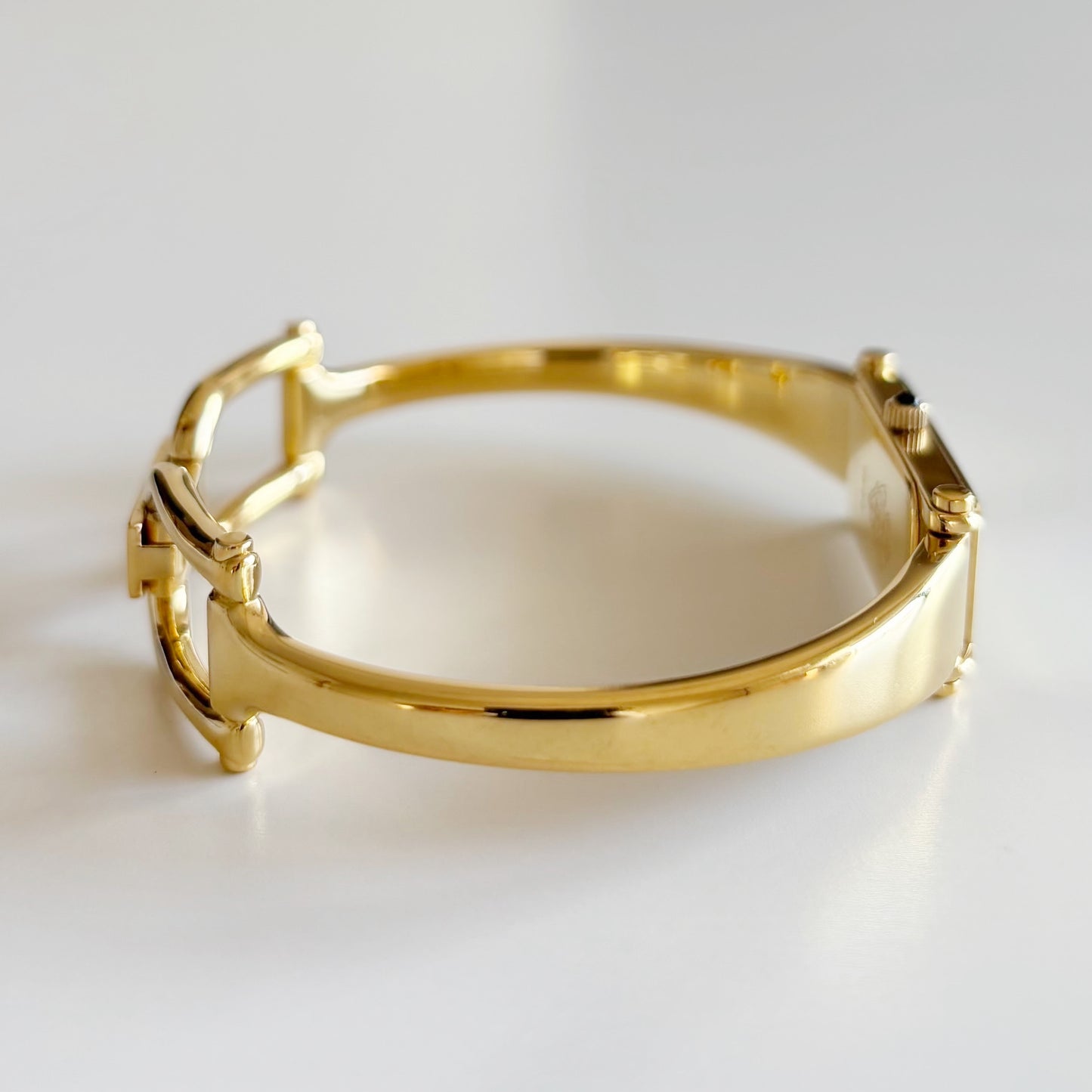 Gucci 1990s Seashell Dial Rectangular Gold Plated Bangle Watch